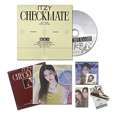 Image de ITZY [CHECKMATE Special EDITION] (A Ver.) Photobook + CD R Photocard Tag Sneakers Sticker Postcard Seal Lyric Poster 2 Pin Button Badges 4 Extra Photocards
