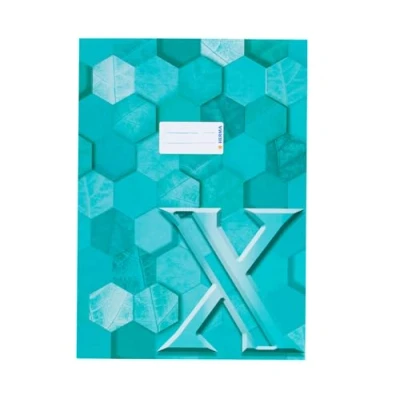 Image de HERMA 20088 Lot de 10 protège cahiers A4 en carton turquoise, avec champ d&#039;inscription, papier solide et extra résistant, motif hexagonal, pour scolaires, colorées