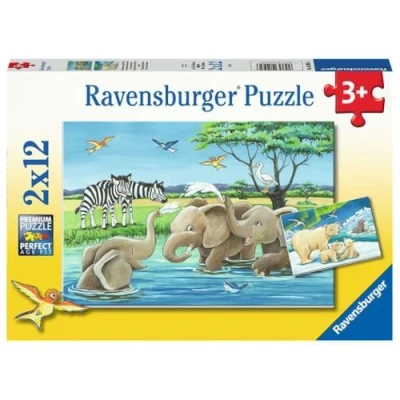 Image de Ravensburger Tierkinder Aus Aller Welt Tiere 05095 Puzzle pour Enfants 2 x 12 pièces, Jaune