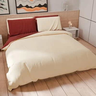 Image de PETTI Artigiani Italiani Parure de lit Simple 160 x 200 cm (1 taie d&#039;oreiller 50 80 Incluse), en Microfibre Douce crème Bordeaux