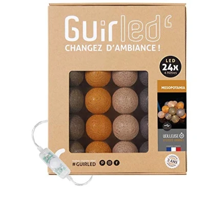 Image de GuirLED Guirlande lumineuse boules coton LED USB Veilleuse bébé 2h Adaptateur secteur double 2A inclus 3 intensités 24 2.4m Mesopotamia