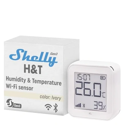 Image de Shelly H&amp;T Gen3 Ivoire, Capteur de température et d&#039;humidité connecté, Thermomètre &amp; Hygromètre intérieur/extérieur, Wi Fi Bluetooth, Compatible avec Alexa Google Home, App iOS Android
