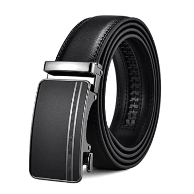Image de FEFLO ceinture Homme Cuir Réglable à Cliquet Boucle Automatique (XXL, longueur de la 125cm, convient Taille 98cm 108cm) Noir, pour Jeans et Costumes, Ajustable