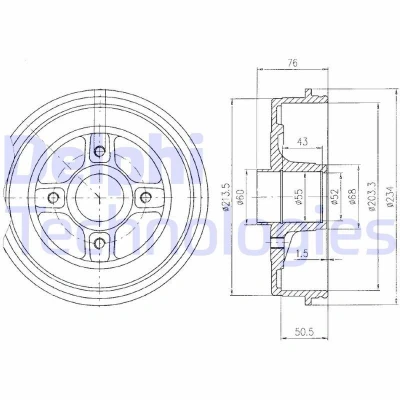 Image de DELPHI BF423 Tambours de Frein sans bague ABS, roulement roue 234 RENAULT: Kangoo I, I Express, NISSAN: Kubistar Van