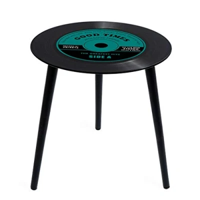 Image de Balvi Table d&#039;appoint Greatest Hits Couleur : Vert en Forme de Vinyle avec Pieds Bois Verre 40 cm