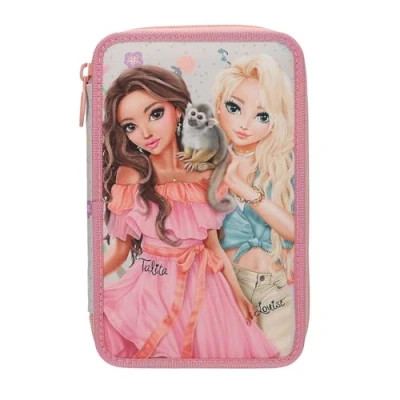 Image de Depesche TOPModel Juicy 13324 Trousse à Crayons 3 Compartiments avec Motif Singe coloré Crème/Rose, Marron,