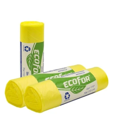 Image de Virsus Lot de 100 sacs poubelle couleur jaune pour tri sélectif, 70 x 110 cm (110 litres)
