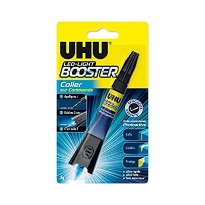 Image de UHU Booster Colle instantanée, activée par lampe UV incluse, colle, répare, comble, protège, transparente, tube 3g
