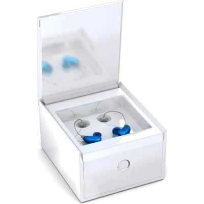 Image de Audinell PerfectClean Déshumidificateur et nettoyeur pour appareils auditifs Lampe UV C Elimine le cérumen sur les aides auditives Déshumidification Recharge inclue