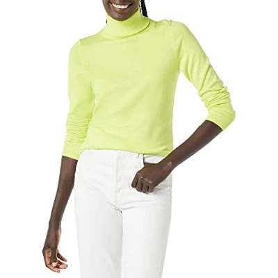 Image de Amazon Essentials Pull Col Roulé À Manches Longues Léger Coupe Classique (Grandes Tailles Disponibles) Femme, Vert Citron, S