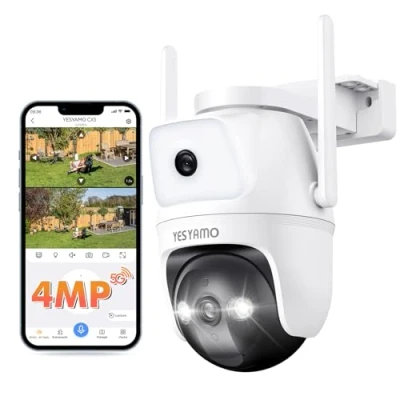 Image de YESYAMO 4MP Camera Surveillance WiFi Exterieure sans Fil, PTZ 360 Exterieur Fil Double Objectif 2,5K, Suivi Automatique, 2,4G/5G, Détection PIR, Vision Nocturne Couleur