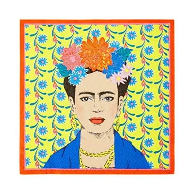 Image de Talking Tables Paquet De 20 Papier Frida Kahlo Jaune Serviettes jetables, Salle à Manger intérieure ou extérieure, décorations mexicaines, Fournitures fête Cinco Mayo, découpage