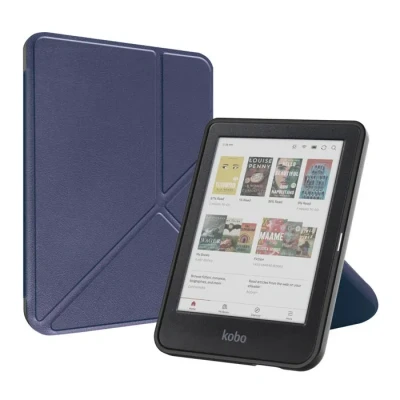 Image de Étui de liseuse IMOSHION Pliable Compatible Kobo Clara BW et Colour Similicuir Bleu foncé 6 pouces