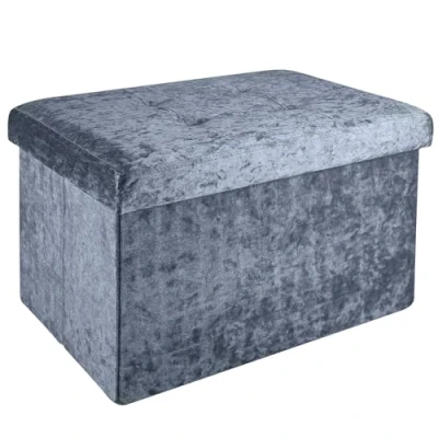 Image de Intirilife Banc Pliable 49x30x30cm en Velours Gris Cube de siège avec Espace Rangement et Couvercle recouvert Sitzcube Repose Pieds Coffre Tabouret