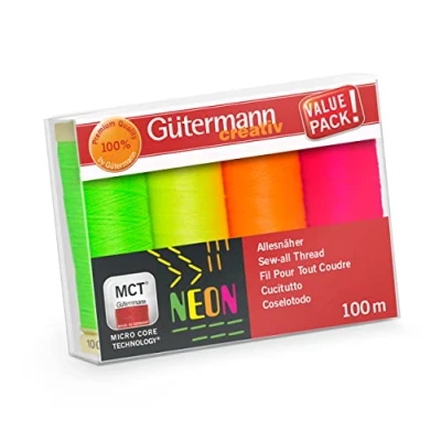 Image de Gütermann Ensemble de Fils néon, Polyester, Neon Assorted, 4 Pack