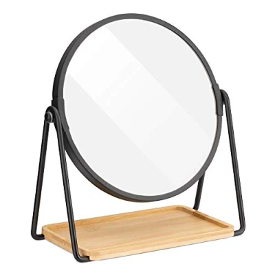 Image de Navaris Miroir Cosmétique Rotatif à Poser Double Face Grossissant x1 et x2 pour Maquillage avec Plateau Bijoux Coiffeuse Salle de Bain