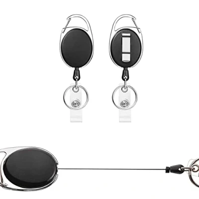 Image de Porte Badge, 2 pièces clés Retractable,Avec Ressort Renforcé, Avec Enrouleur de Ceinture Pour Badge Carte D&#039;Identité (Noir)