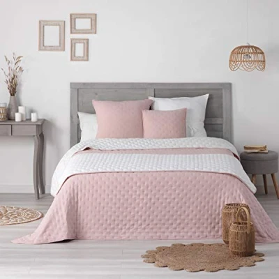 Image de douceur d&#039;intérieur, Chemin de Lit Matelassé (80 x 180 cm) Mellow Chic Rose/Blanc, Microfibre Bicolore