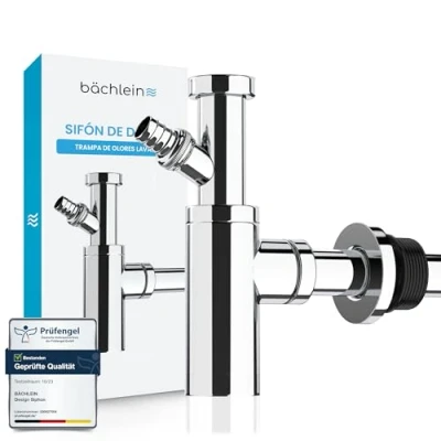 Image de Bächlein Siphon Universel pour Lavabo et Évier avec Raccord Appareil Bonde de Design Adaptable Anti Odeur Orifice Nettoyage + Mode d’Emploi