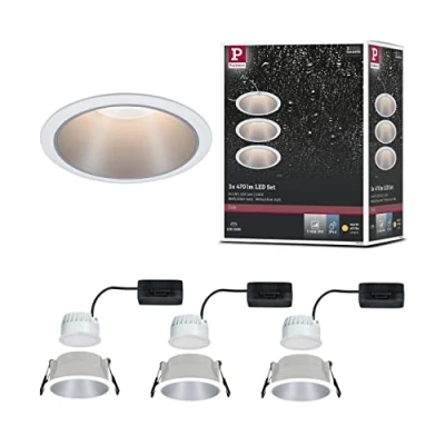 Image de Paulmann 93410 LED Cole rond incl. 3x6,5 watts gradable projecteurs Blanc, Argent Lampe encastrée plastique, Alu zinc Spot pour plafond 2700 K, Matière, 19.5 W, 3er Set