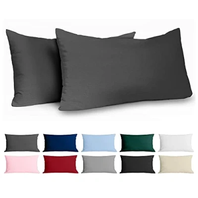 Image de Taie Oreiller 40x80 Coton Renforcé (Set de 2) Anthracite Tissage serré 57 Fils/cm² 40 x 80 cm Certifié Oeko Tex