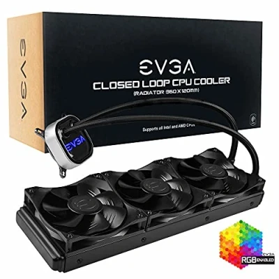 Image de EVGA CLC 360mm All In One RGB LED CPU Liquid Cooler, 3x FX12 120mm PWM Fans, Intel, AMD, 5 ans de garantie, 400 HY CL36 V1