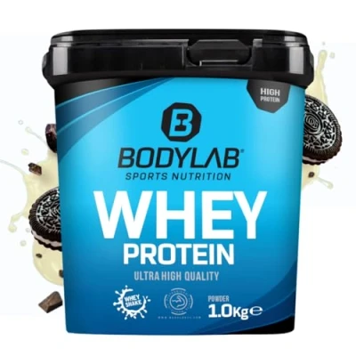 Image de Bodylab24 Whey Protein Powder Cookies &amp; Crème 1kg, pour des muscles plus forts, protéine de lactosérum peut favoriser la construction musculaire, avec 80% protéines, sans aspartame