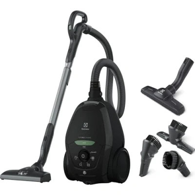 Image de Electrolux Pure D8 GREEN, Aspirateur Traineau avec sac, Incroyablement Silencieux, 57dB, Ecoresponsable, 75% de matériaux recyclés, Multi surfaces, Puissance Automatique Intelligente, PD82 Noir