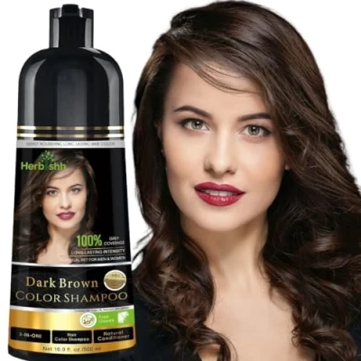 Image de Herbishh Shampoing colorant pour cheveux gris naturel Colore les en quelques minutes Couleur longue durée 500 ml Coloration 3 1 Sans ammoniaque (brun foncé)