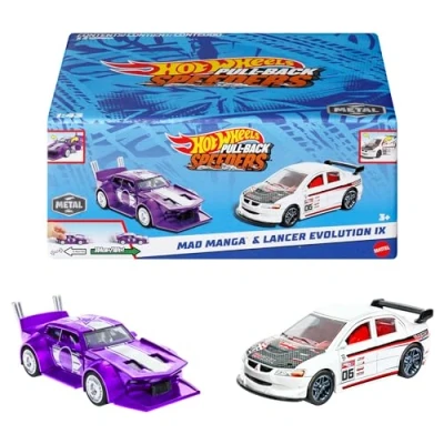 Image de Hot Wheels Coffret 2 Véhicules À Rétrofriction, Haute Performance, Collectionner, avec Moteur Rolomatic, Portière Ou Capot Qui S’Ouvre, Dès 3 Ans, Les modèles Peuvent Varier, HPR91