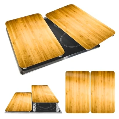 Image de WENKO Maximex Protection Plaque de Cuisson Décor Bois en Verre trempé pour Toute Couvre Cuisson, Planche à découper, Extension Plan Travail Lot 2 52x30cm Multicolore