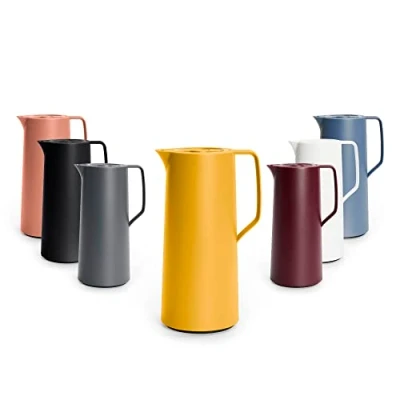 Image de Emsa N41708 Motiva Bouteille isotherme 1 litre Fermeture Quick Press 12 h chaud et 24 froid Piston en verre Fabriqué Allemagne Design nordique Jaune moutarde