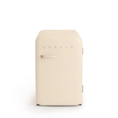 Image de CREATE / RÉTRO FRIGO 83.5 ARGENT/Réfrigérateur blanc cassé avec poignée sable 98W, basse consommation, 2 étagères, régulateur de température, porte bouteilles, 56x54x84cm.