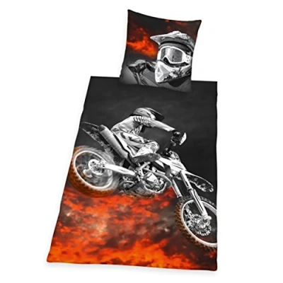 Image de Herding YOUNG COLLECTION Parure de Lit Réversible, Motocross, Housse Couette 135 x 200 cm, Taie d&#039;Oreiller 80 Polyester