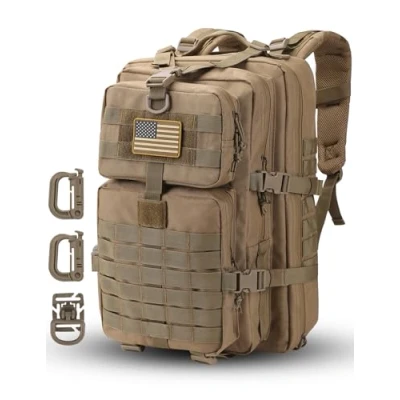 Image de Hannibal Tactical Sac à dos Style Tactique militaire, 40L Grand Volume Molle 3 Jours d&#039;assaut pour Randonnée, Alpinisme, Escaladed, École, de chasse, Mousqueton D Forme Kaki