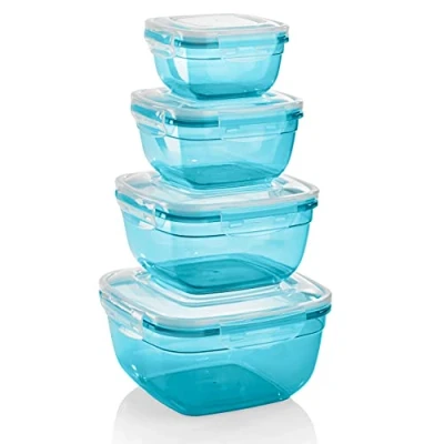 Image de Grizzly Boites Alimentaires avec Couvercles Hermétiques à Clips Forme carrée Lot de 4 Conservation des Aliments Étanche et antifuite Sans BPA