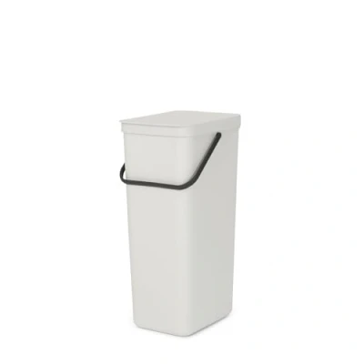 Image de Brabantia Poubelle Sort &amp; Go 40L Grande pour la Cuisine Couvercle à Ouverture Permanente Poignée de Transport Facile Nettoyer S&#039;adapte au Mur Light Grey 27 x 35 40 cm