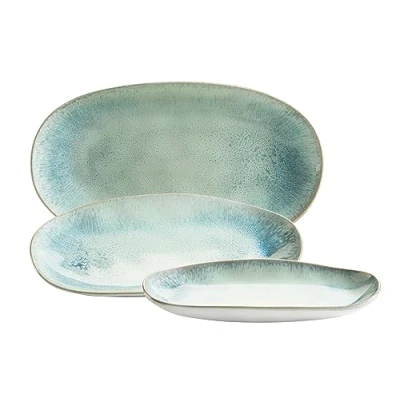 Image de MÄSER Set de plateaux service, en grès, vert glacé, 39 x 21 25 cm