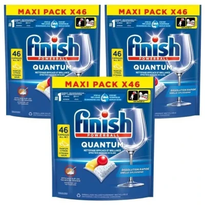 Image de Finish Quantum Pastilles Lave Vaisselle All in One Parfum Citron 138 Tablettes