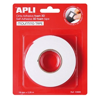 Image de APLI 13986 Ruban adhésif double face en mousse Blanc 19 mm x 2,28 m