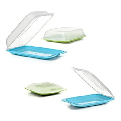 Image de TATAY Ensemble de 4 Boîtes a Charcuterie Fresh, 2 MINI et MAXI, Sans BPA, Réutilisable, Empilable, Passe au Lave vaisselle Micro ondes, Couleurs bleu vert