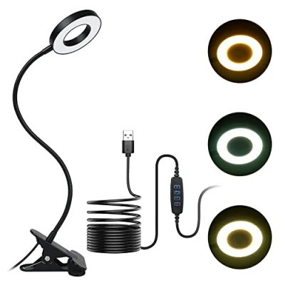 Image de URAQT Lampe de Bureau à Pince, Lecture Clipsable USB 48 LED avec 3 Modes Couleur 11 Luminosité, Pince Col Cygne Flexible 360 8W, Lit Clip/Bureau/Chevet