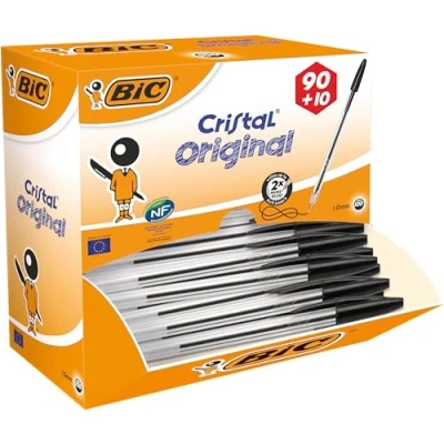 Image de Bic Cristal 896040 Stylo bille Corps transparent Pointe 1 mm Largeur de trait 0,4 Noir Lot 90 + 10 gratuits