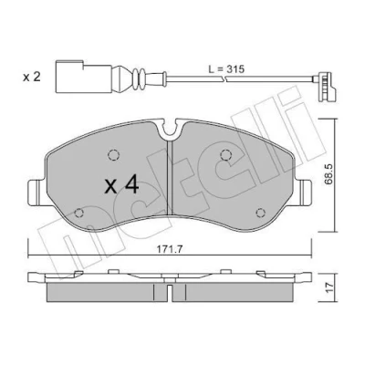 Image de METELLI 22 0990 0 Jeu de plaquettes frein contact signal d&#039;usure inclus FORD: Transit Custom V362 Van, Mk7 Van