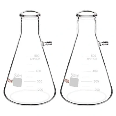 Image de stonylab Paquet de 2 Fioles Filtrantes en Verre Borosilicaté 500ml, Glass Filtering Flask, Col Boulonné et Tubulation 500ml