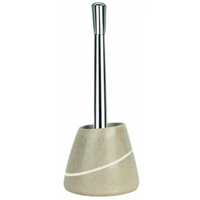 Image de Spirella Brosse WC Porte Balai Toilette Pot à „Etna“ Ensemble Poser Apparence Pierre Naturelle en Polyrésine 17x13x38cm Sable Beige