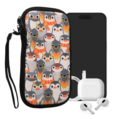Image de kwmobile Housse de Protection pour Smartphone M 5,5&quot; Sacoche Téléphone Portable en Néoprène Design Pingouin Gris Jaune Marron