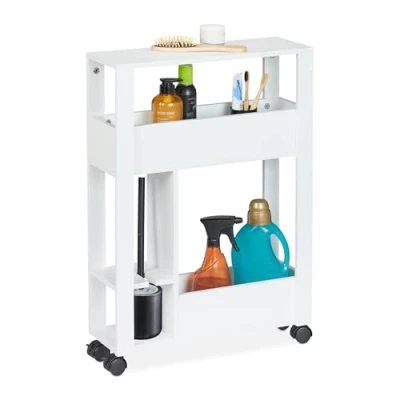 Image de Relaxdays Meuble de Rangement, 2 Compartiments Ouverts, Emplacement pour la Brosse WC, HLP 71,5 x 17 50 cm, Blanc