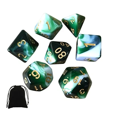 Image de Lot de 7 dés polyédriques DND verts et blancs mélangés pour Donjons Dragons D&amp;D RPG MTG, D4, D8, D10, D12, D20