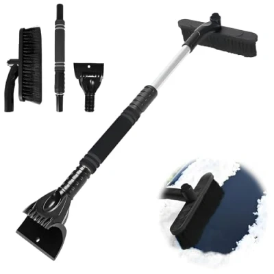 Image de TFSZE Grattoir à Glace et Brosse Neige (2 en 1),Outil de Déneigement pour la Givrée avec Poignée Mousse,Brosse Voiture Ajustables,Amovible,pour Camion Automobile SUV Pare Brise Noir